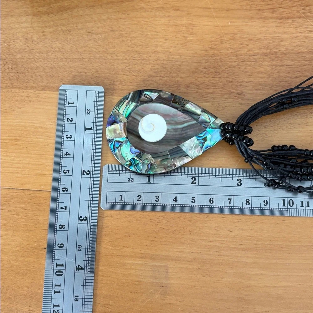 Sajen Abalone Shell Teardrop Statement Pendant Beaded Cord Necklace 18" - Picture 11 of 12